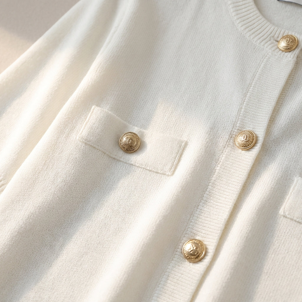 Kurzarm-Crop-Cardigan mit Knopfdetails und Taschenaccessoires