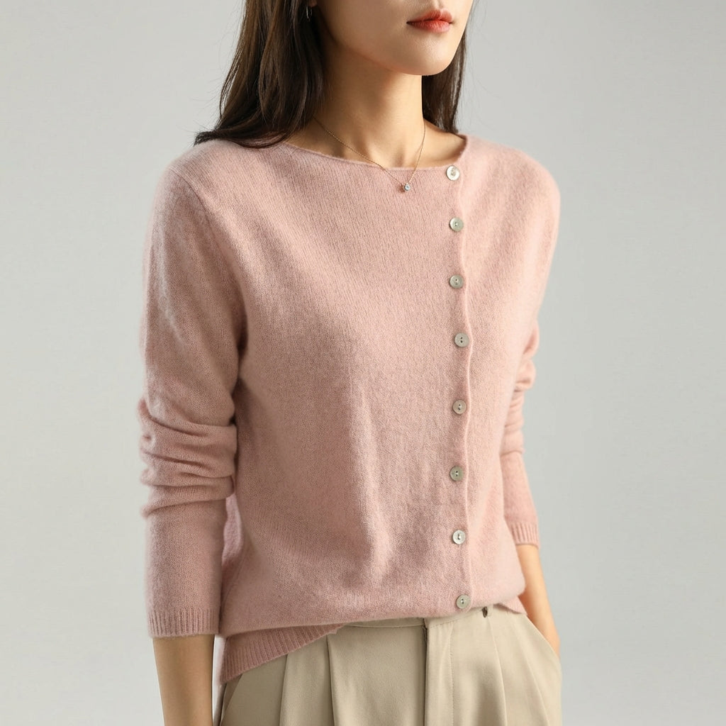 Asymmetrischer Strickardigan mit Knopfleiste, weicher Samt