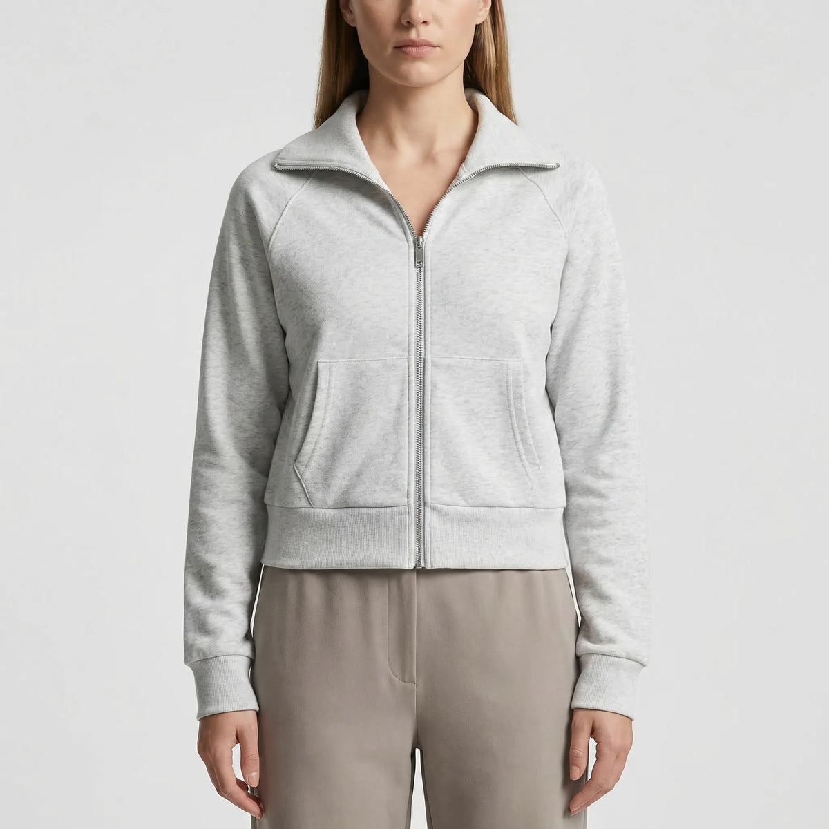Damen-Fleece-Set mit Reversejacke und ausgestellter hochtaillierter Hose