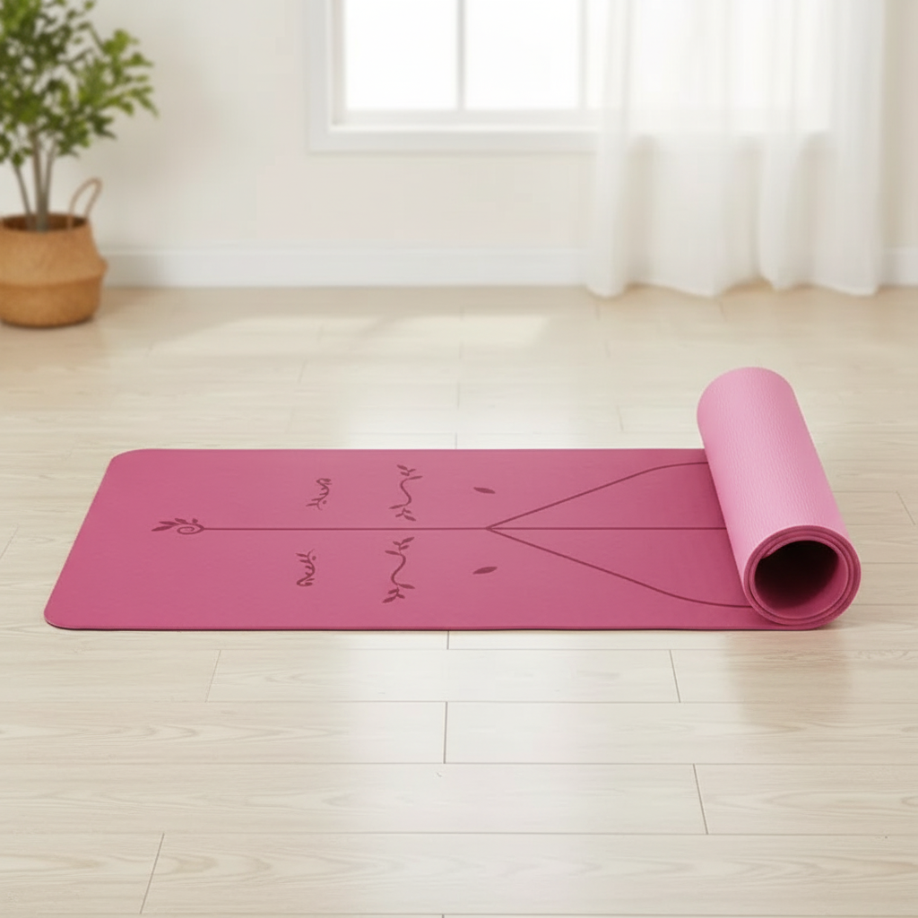 Rutschfeste Yogamatte mit Ausrichtungslinien und Gelenkpolsterung