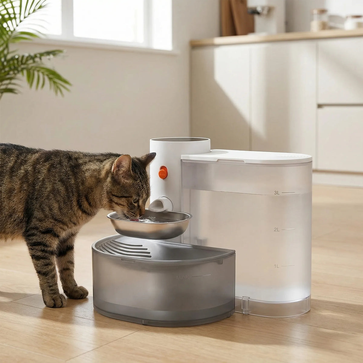 Automatischer Trinkbrunnen für Haustiere mit Filter und Edelstahlnapf