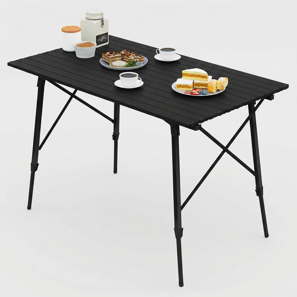 Verstellbarer Klapp-Campingtisch mit Lamellenfläche und Tragetasche