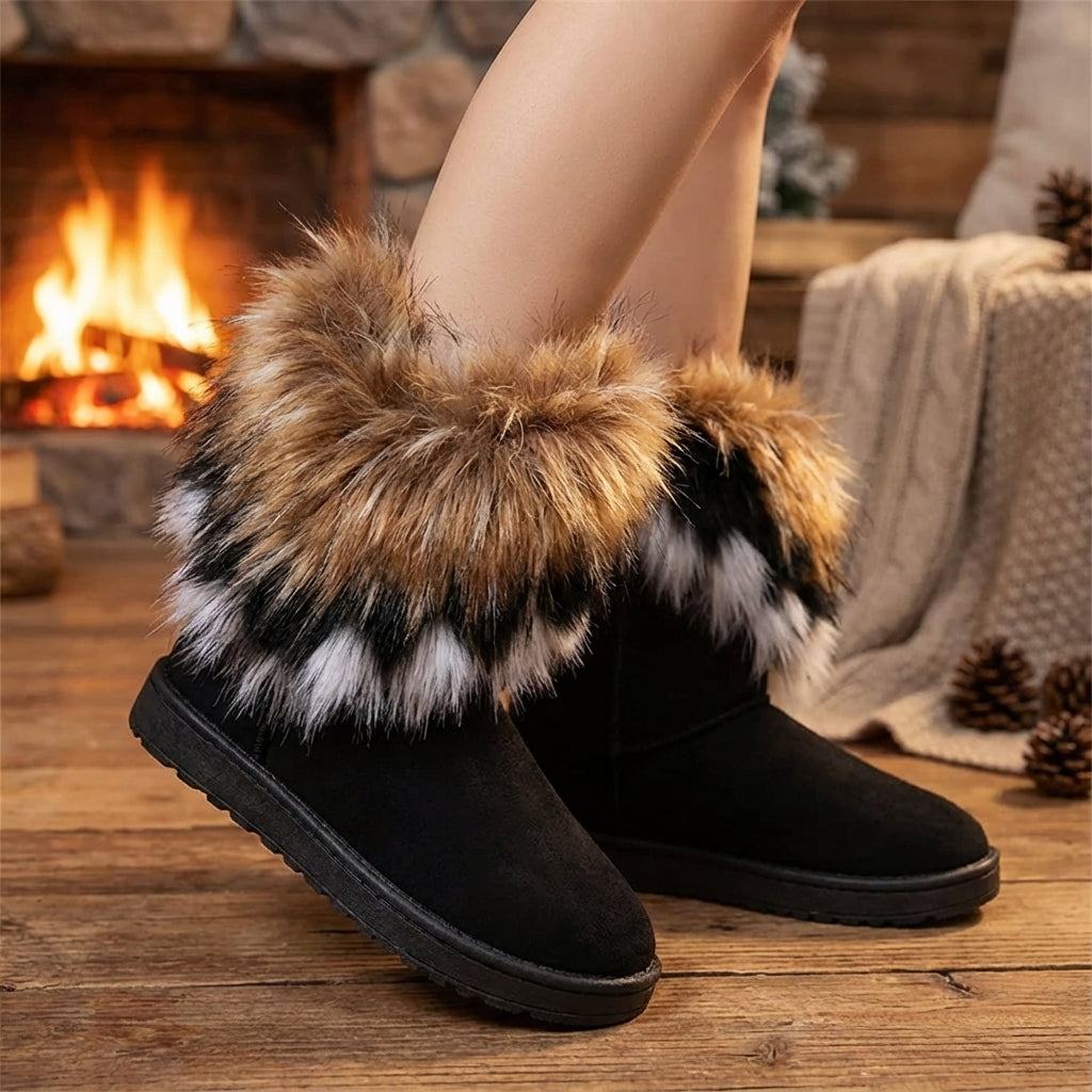 Mittelhoch-Schneestiefel mit Pelzrand und rutschfester Sohle