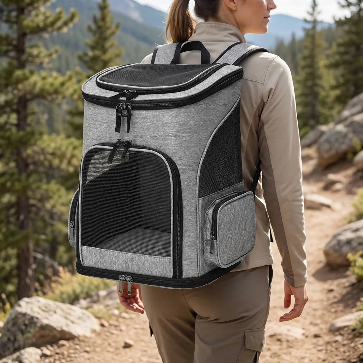 Erweiterbare Haustiertransportbox Rucksack mit Netzpanels für Katzen und Hunde