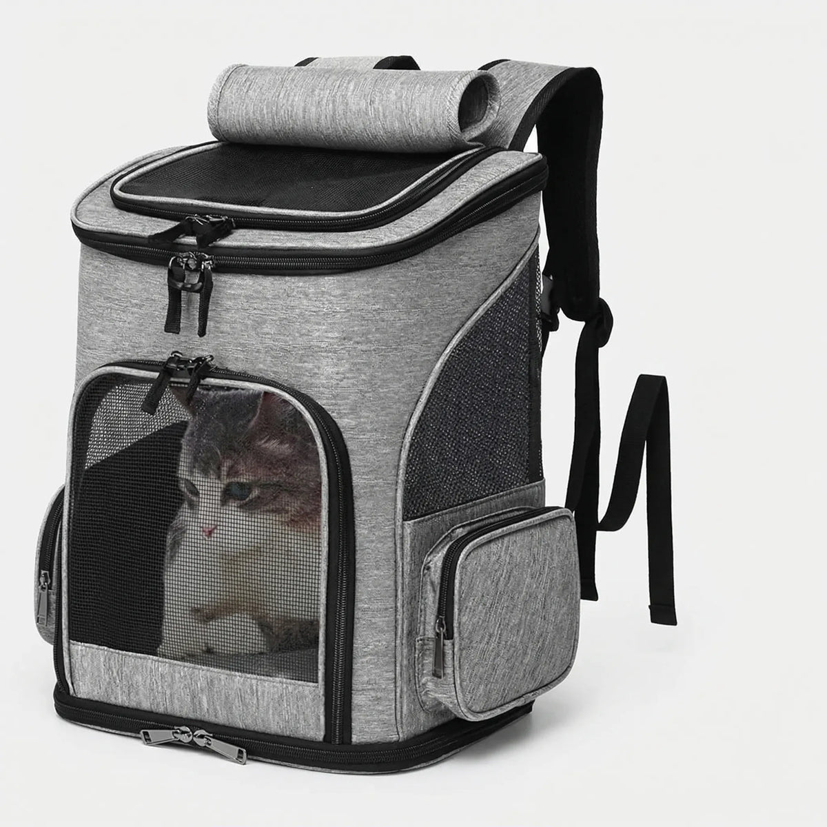 Erweiterbare Haustiertransportbox Rucksack mit Netzpanels für Katzen und Hunde