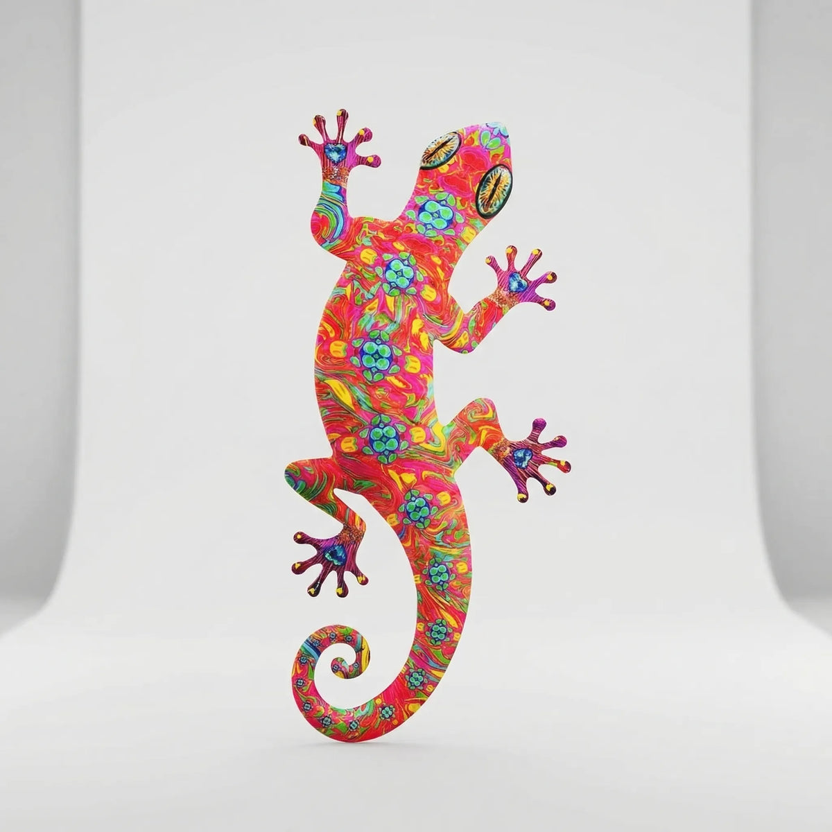 Gecko-Wandskulptur mit lebendiger bemalter Oberflächenfinish