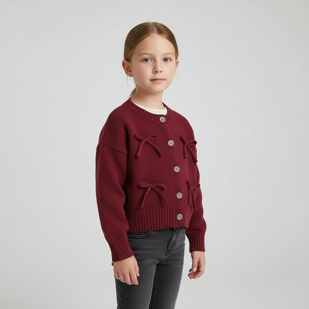 Mädchen Strickjacke mit Schleifen und gerippten Details