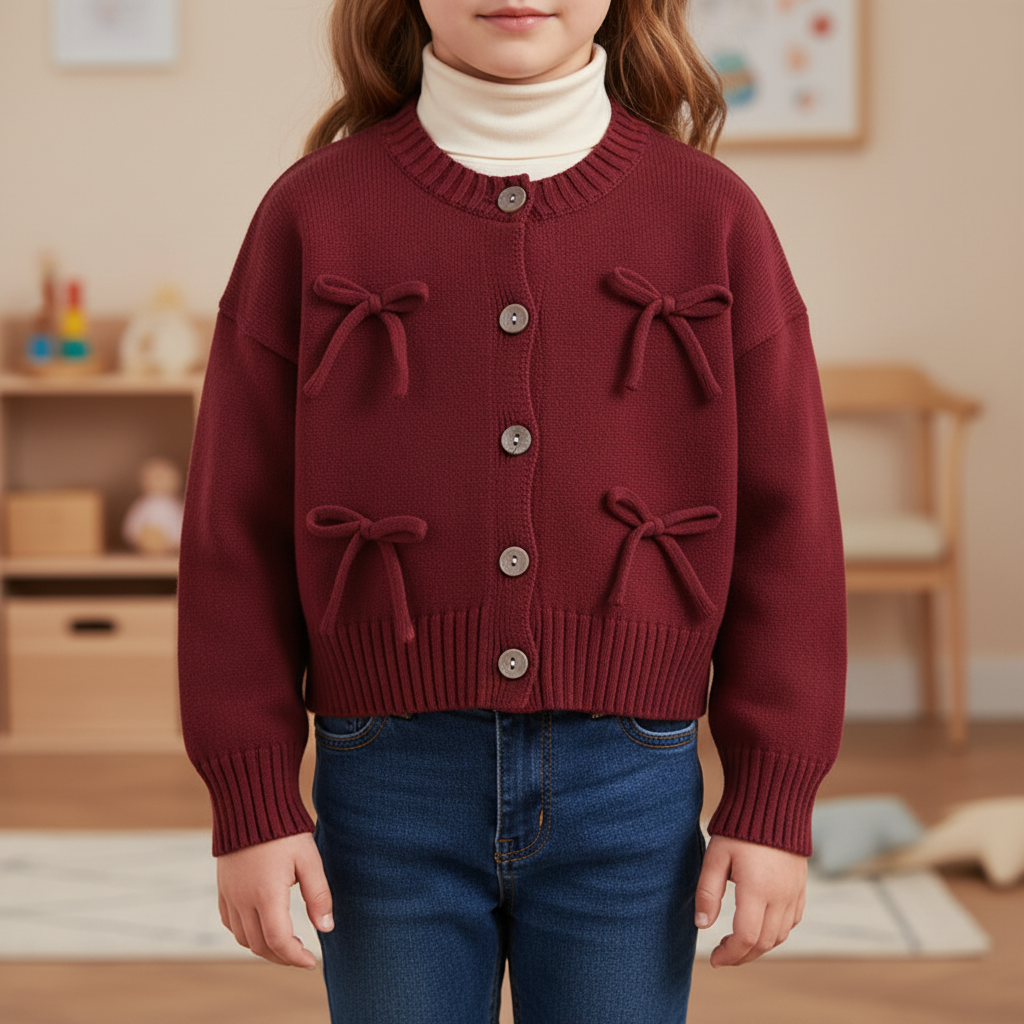Mädchen Strickjacke mit Schleifen und gerippten Details