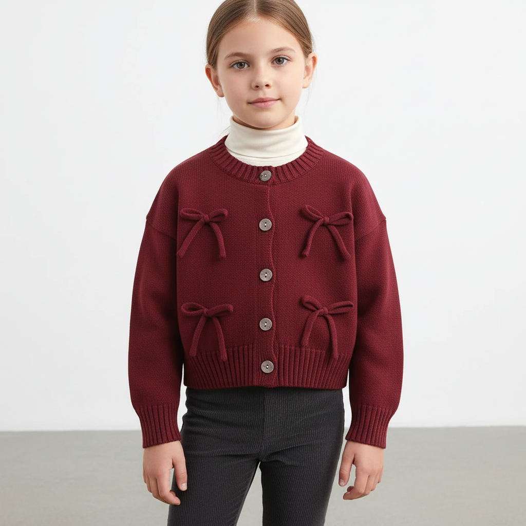 Mädchen Strickjacke mit Schleifen und gerippten Details