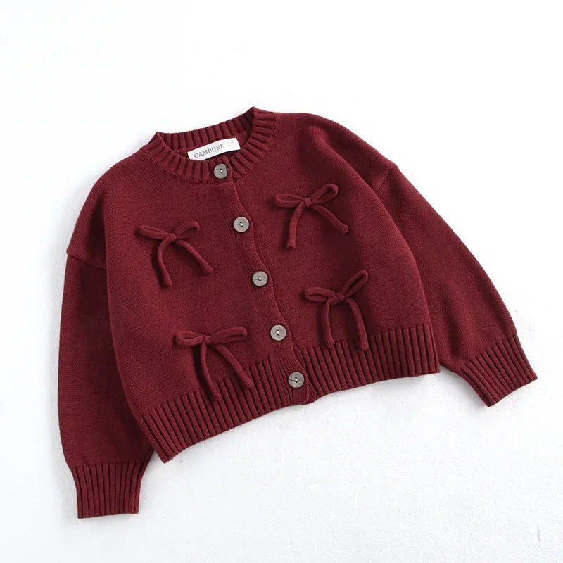 Mädchen Strickjacke mit Schleifen und gerippten Details
