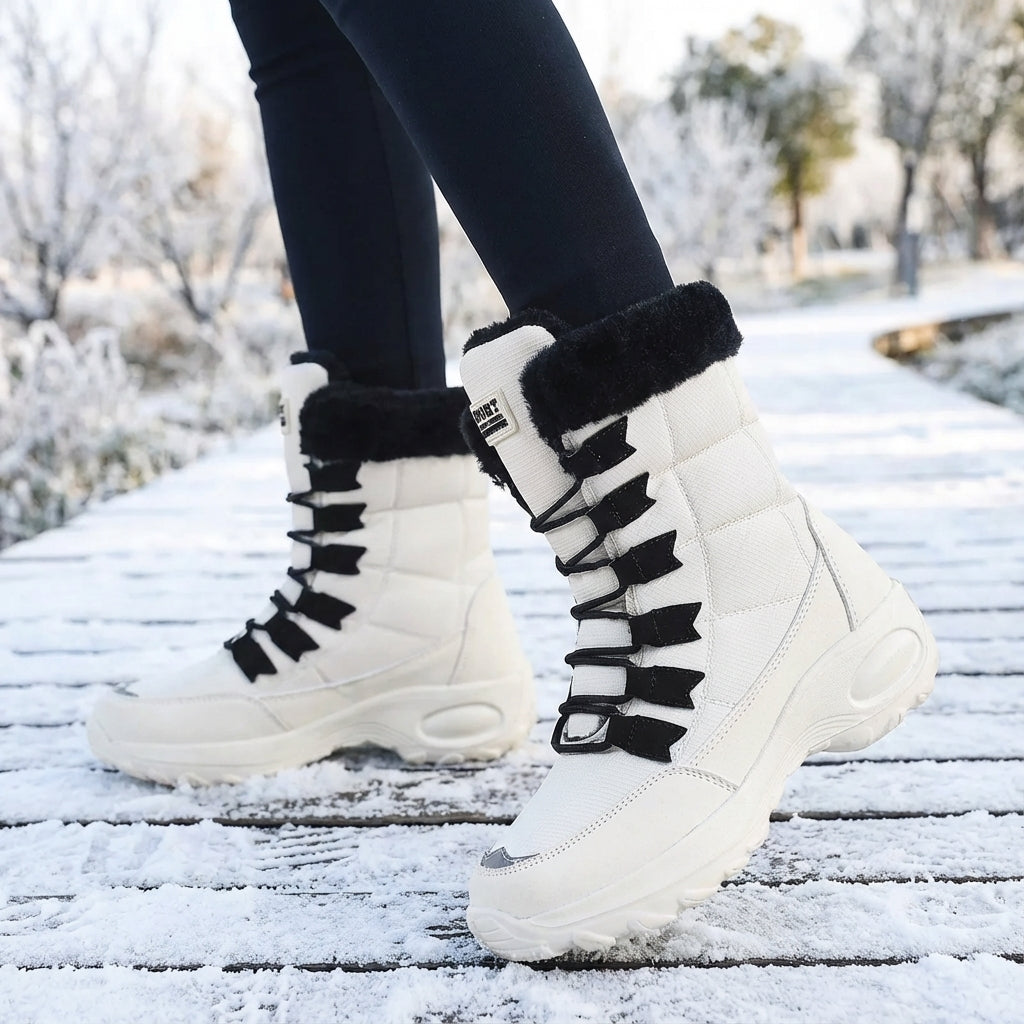 Mittelhohes Winterstiefel mit flauschigem Futter und rutschfester Plateausohle