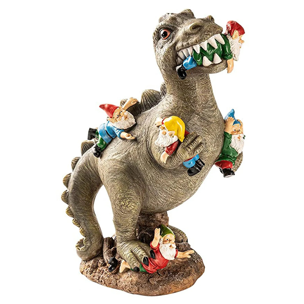 Dinosaurier-Gartenfigur T-Rex isst Zwerge handgemalt wetterfest