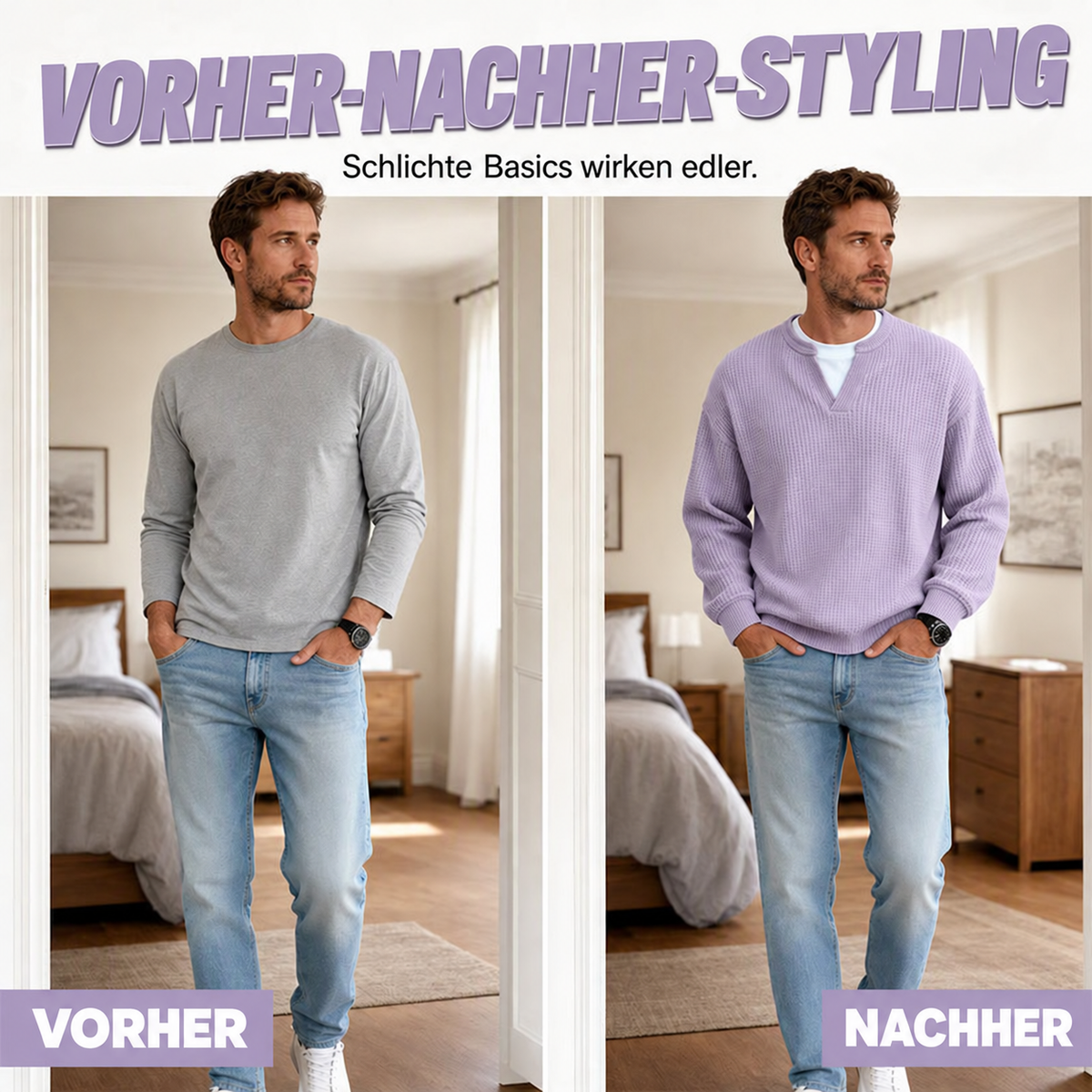 Camp Basel | Herren Strukturiertes Waffel Langarm-Shirt im Lagen-Look