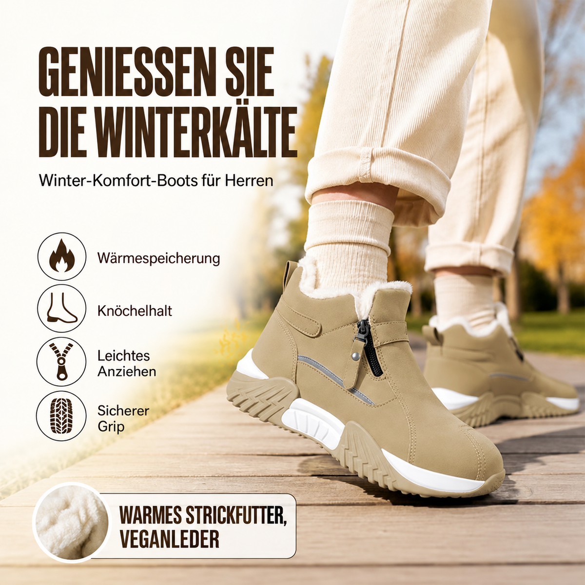 Camp Basel | Herren Warme PU-Leder Casual Sneakers mit Reißverschluss