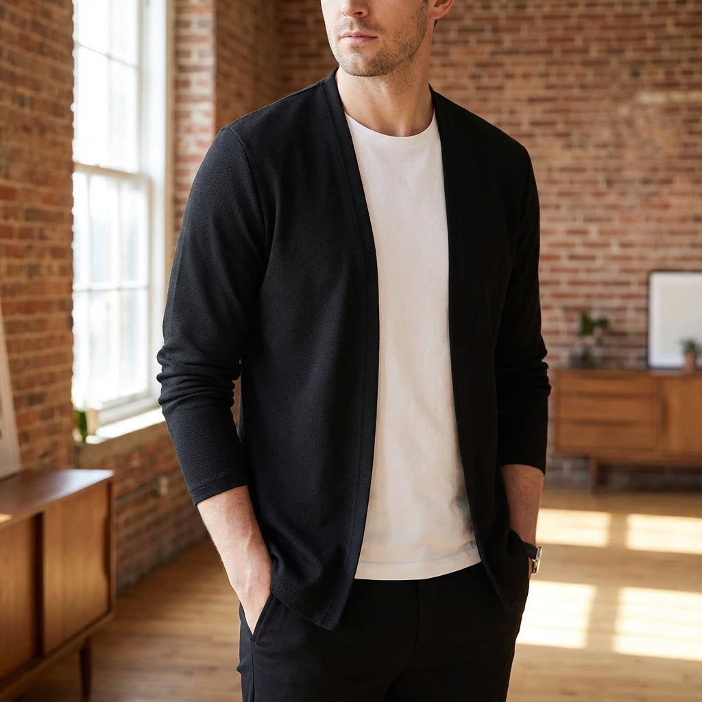 Herren Strickjacke offene Vorderseite leichtes Schichtgewebe