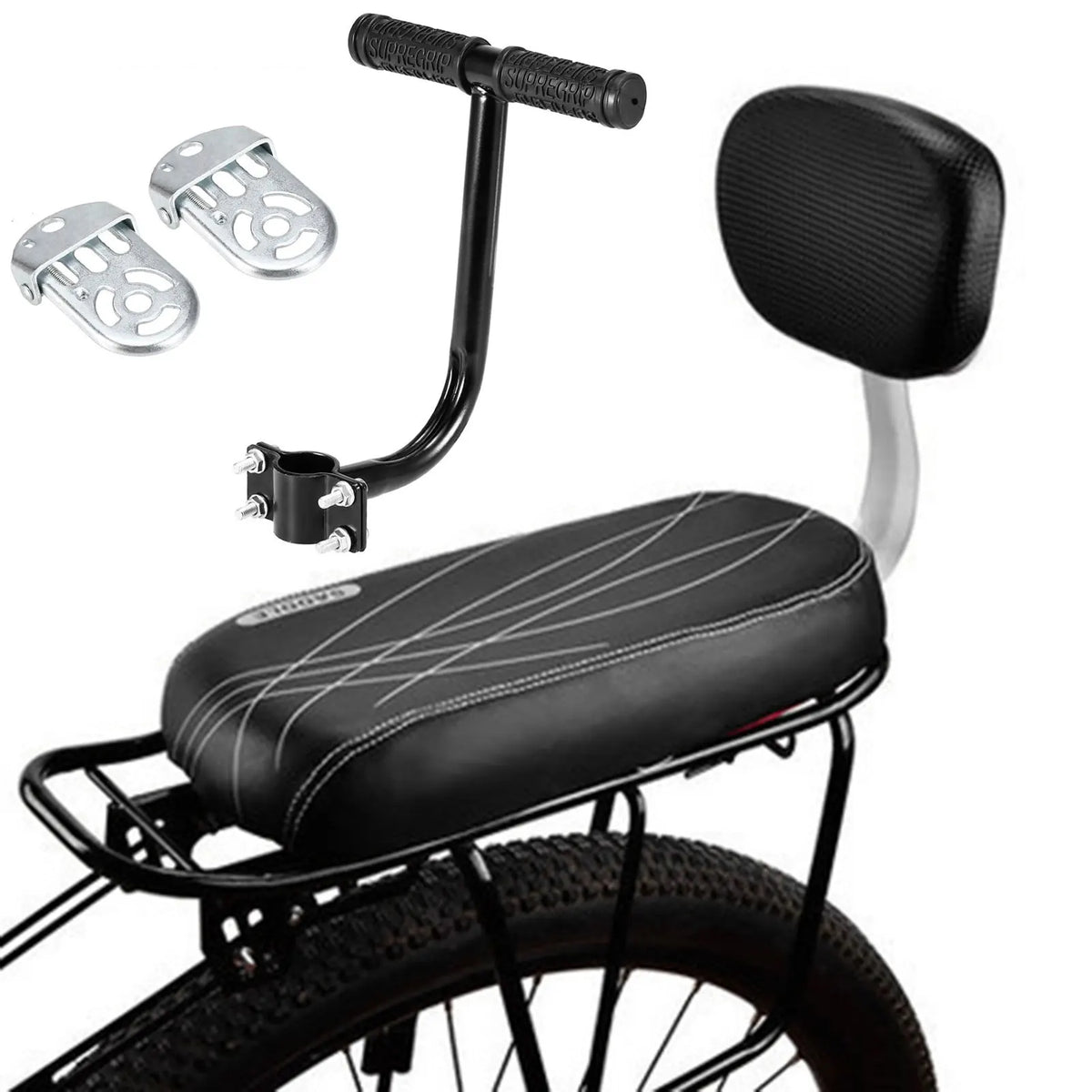 Fahrrad-Kindersitz Heckmontage mit Rückenlehne und Fußstützen