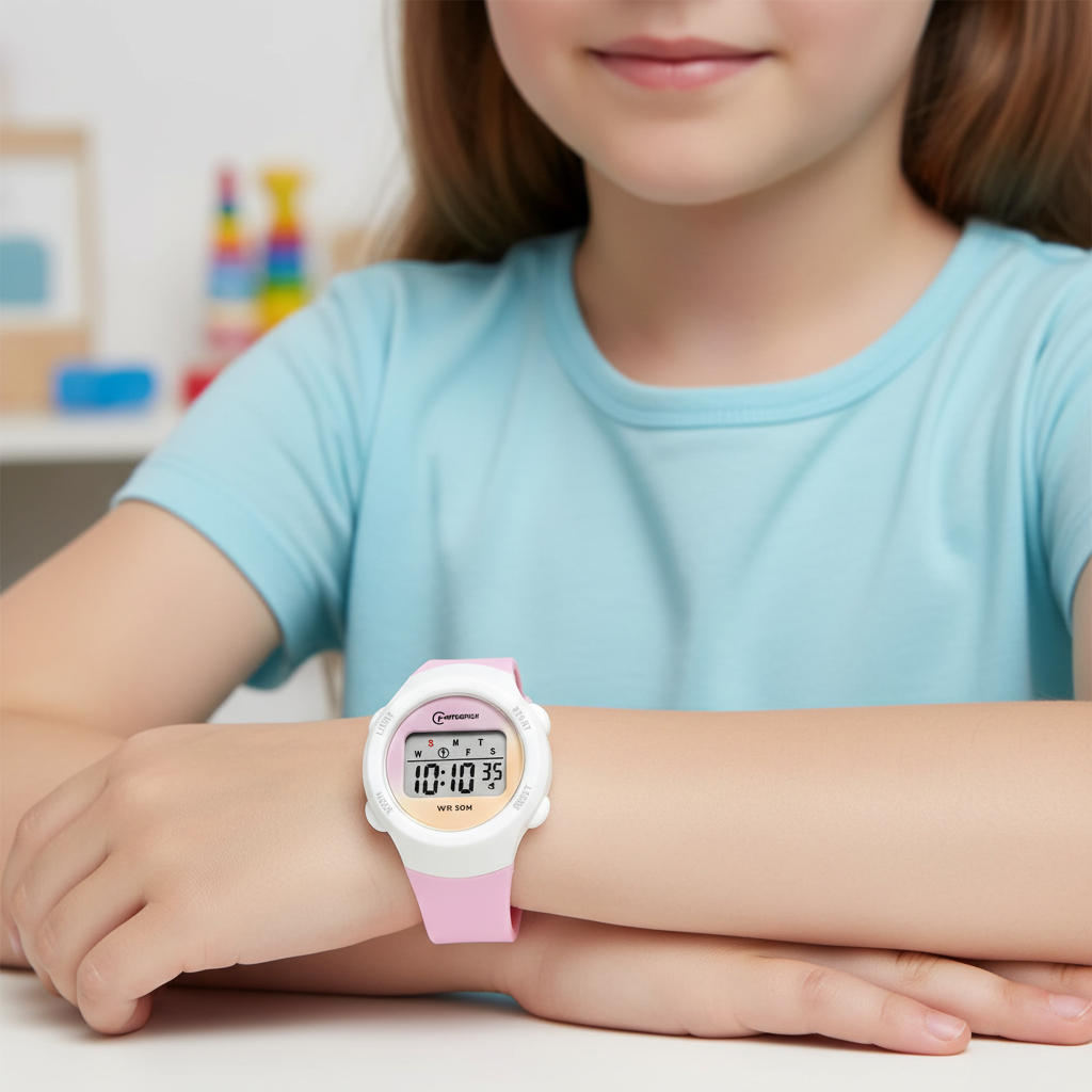 Digitale Kinderuhr mit Silikonarmband, Sportfunktionen und Wasserdichtigkeit