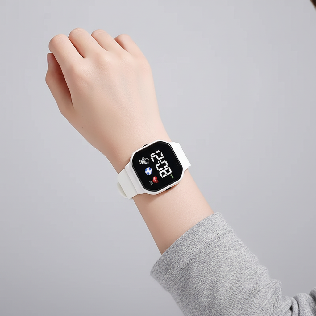 Digitale Kinderuhr mit LED-Anzeige und weichem Silikonarmband