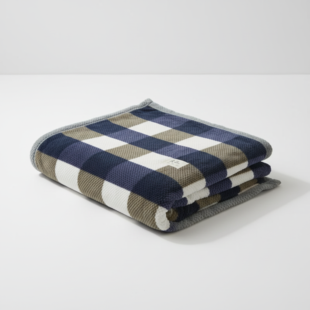 Strick-Chenille Wurfdecke mit Karomuster und Fleece-Rückseite