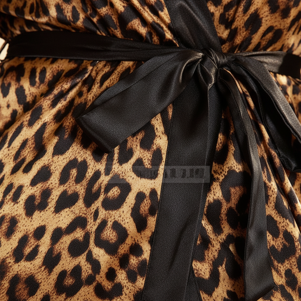 Übergrößen-Kimono-Bademantel Leopardenmuster knöchellang mit Taillenband