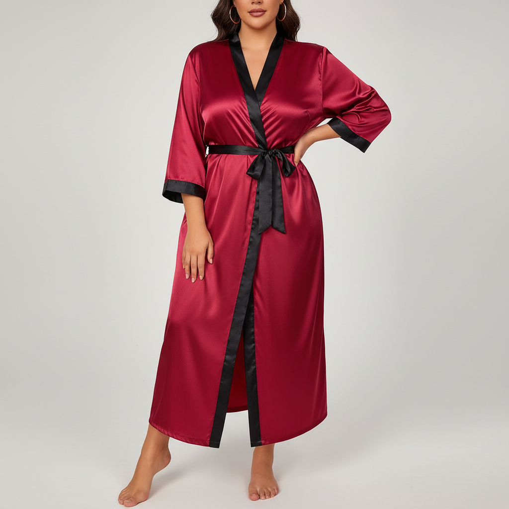 Übergrößen-Kimono-Bademantel Leopardenmuster knöchellang mit Taillenband