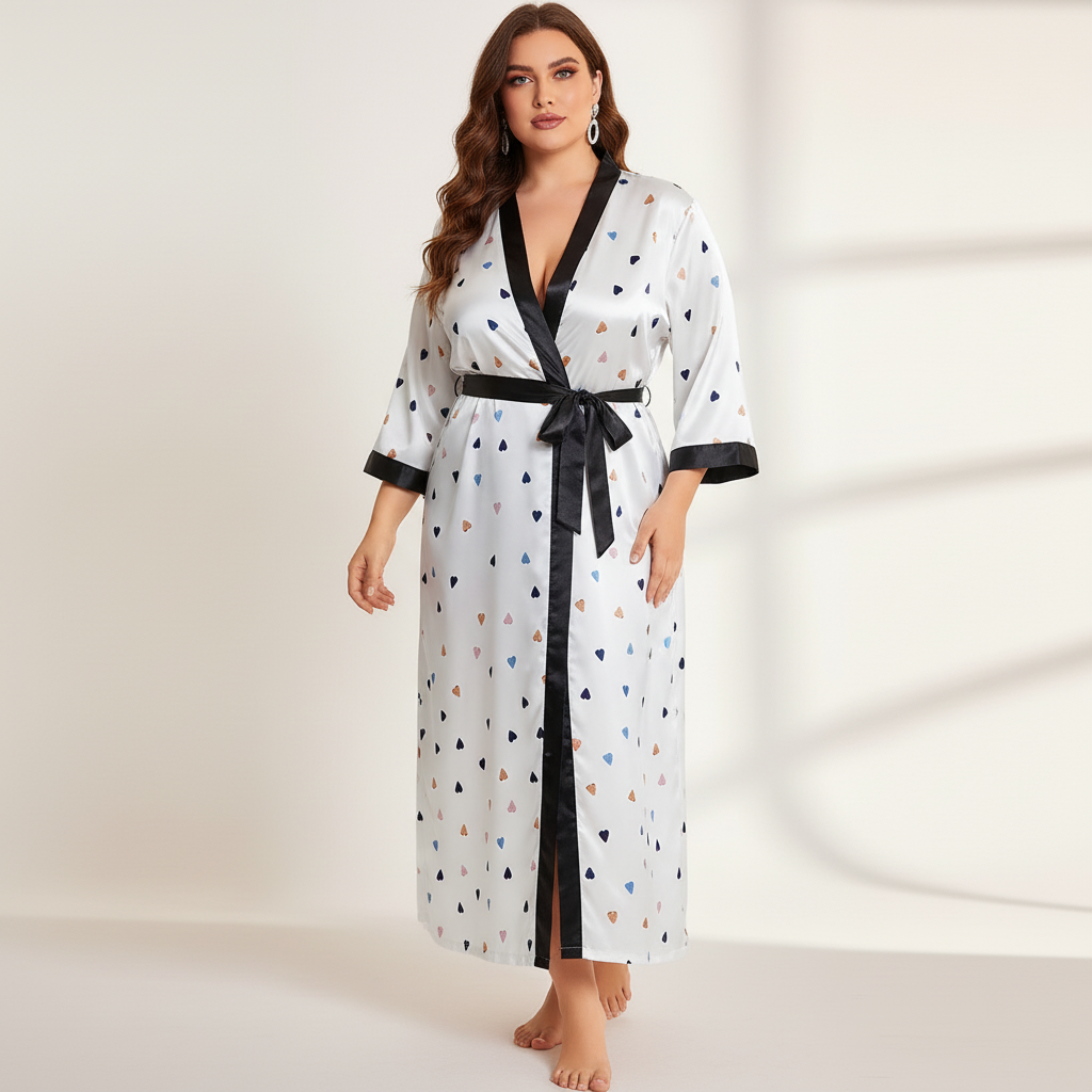 Übergrößen-Kimono-Bademantel Leopardenmuster knöchellang mit Taillenband