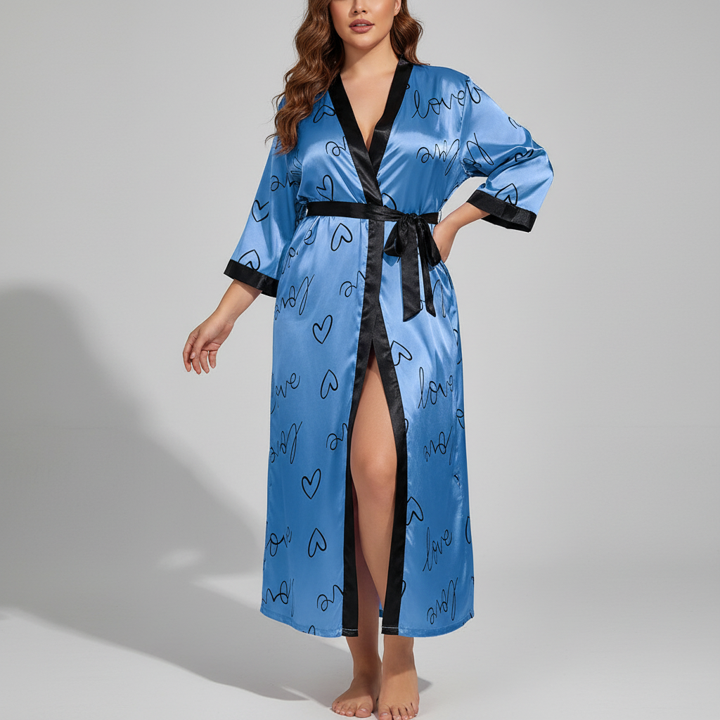 Übergrößen-Kimono-Bademantel Leopardenmuster knöchellang mit Taillenband