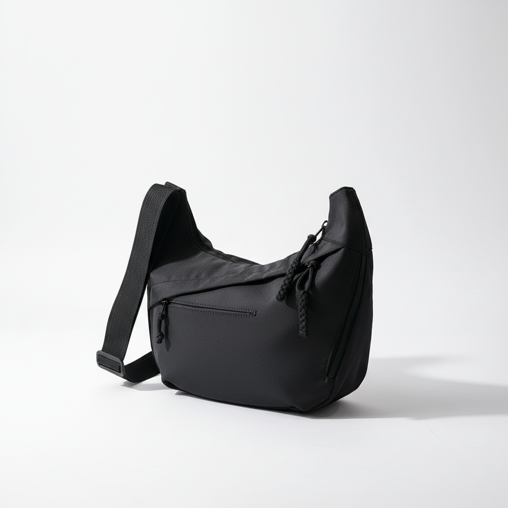 Kompakte Nylon-Umhängetasche mit verstellbarem Gurt und Reissverschluss