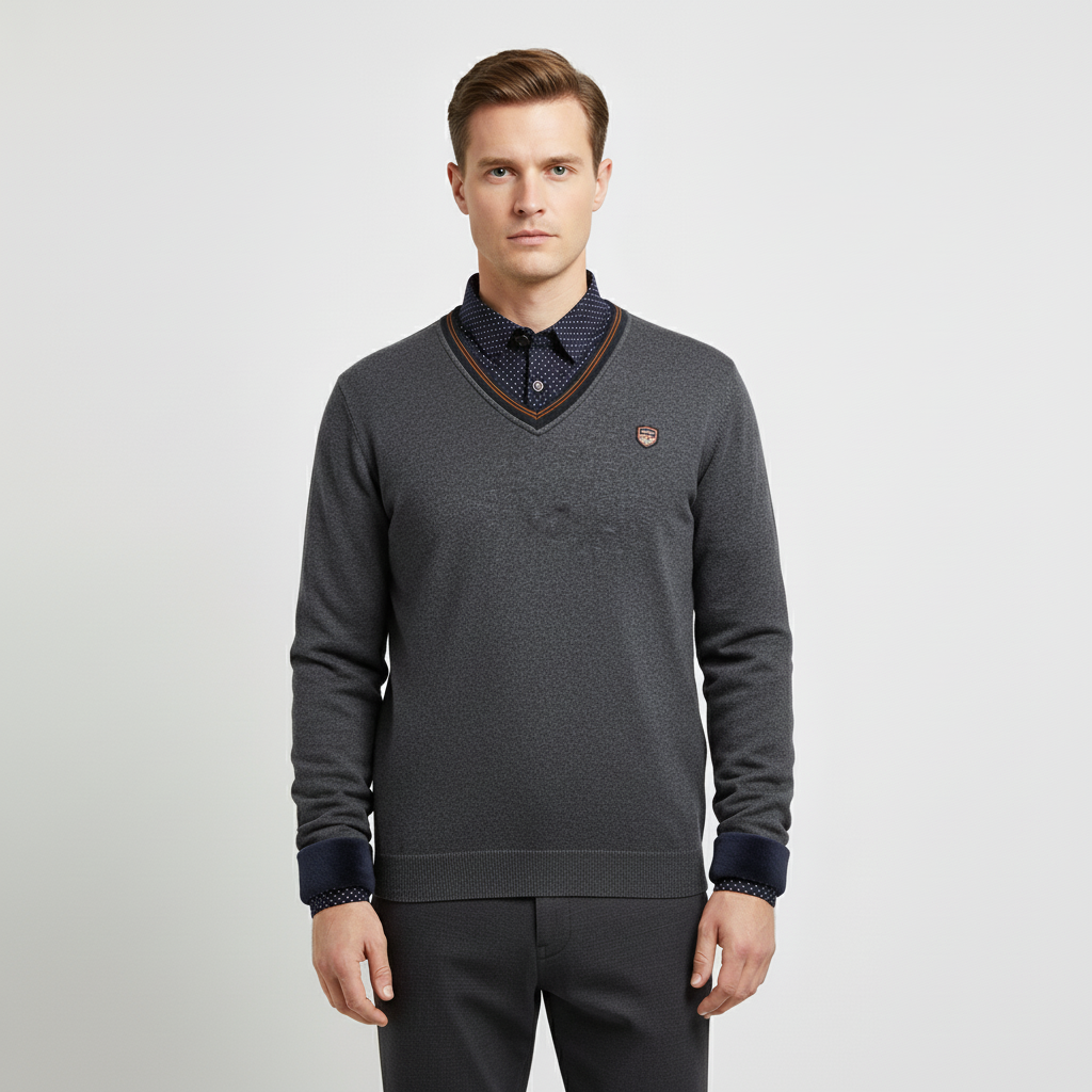 Herren-Fleece-Pullover mit Shawl-Kragen und gepunkteten Ärmeln