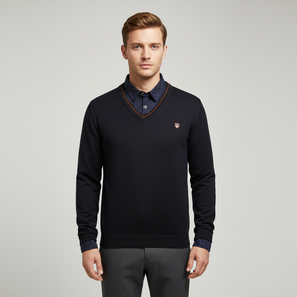 Herren-Fleece-Pullover mit Shawl-Kragen und gepunkteten Ärmeln
