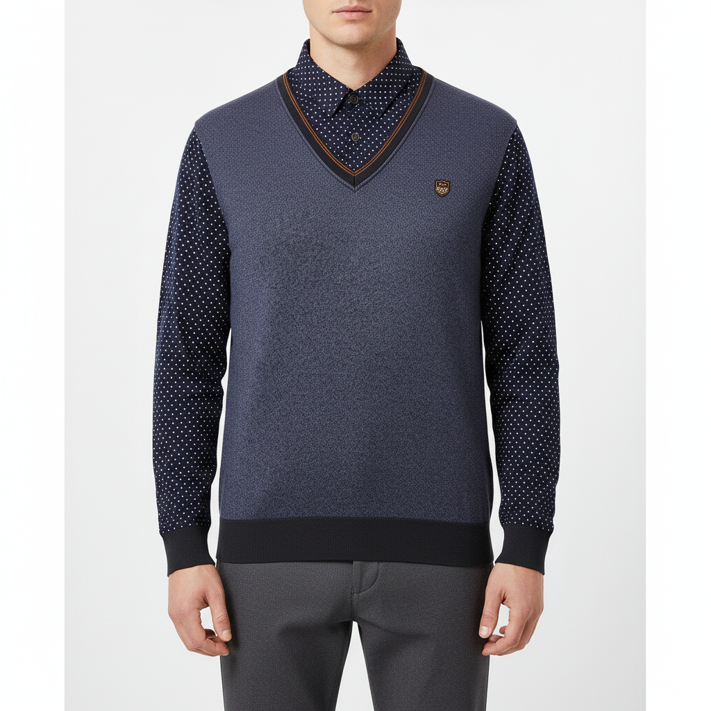 Herren-Fleece-Pullover mit Shawl-Kragen und gepunkteten Ärmeln