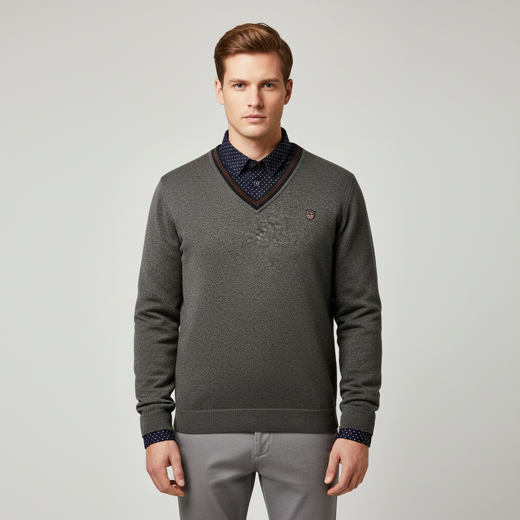 Herren-Fleece-Pullover mit Shawl-Kragen und gepunkteten Ärmeln