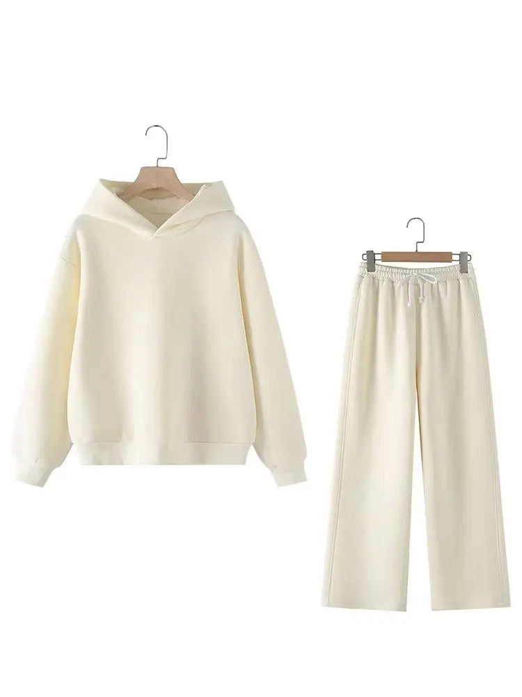 Damen Kapuzenpullover und weite Hosen mit Fleece-Futter, entspannte Passform