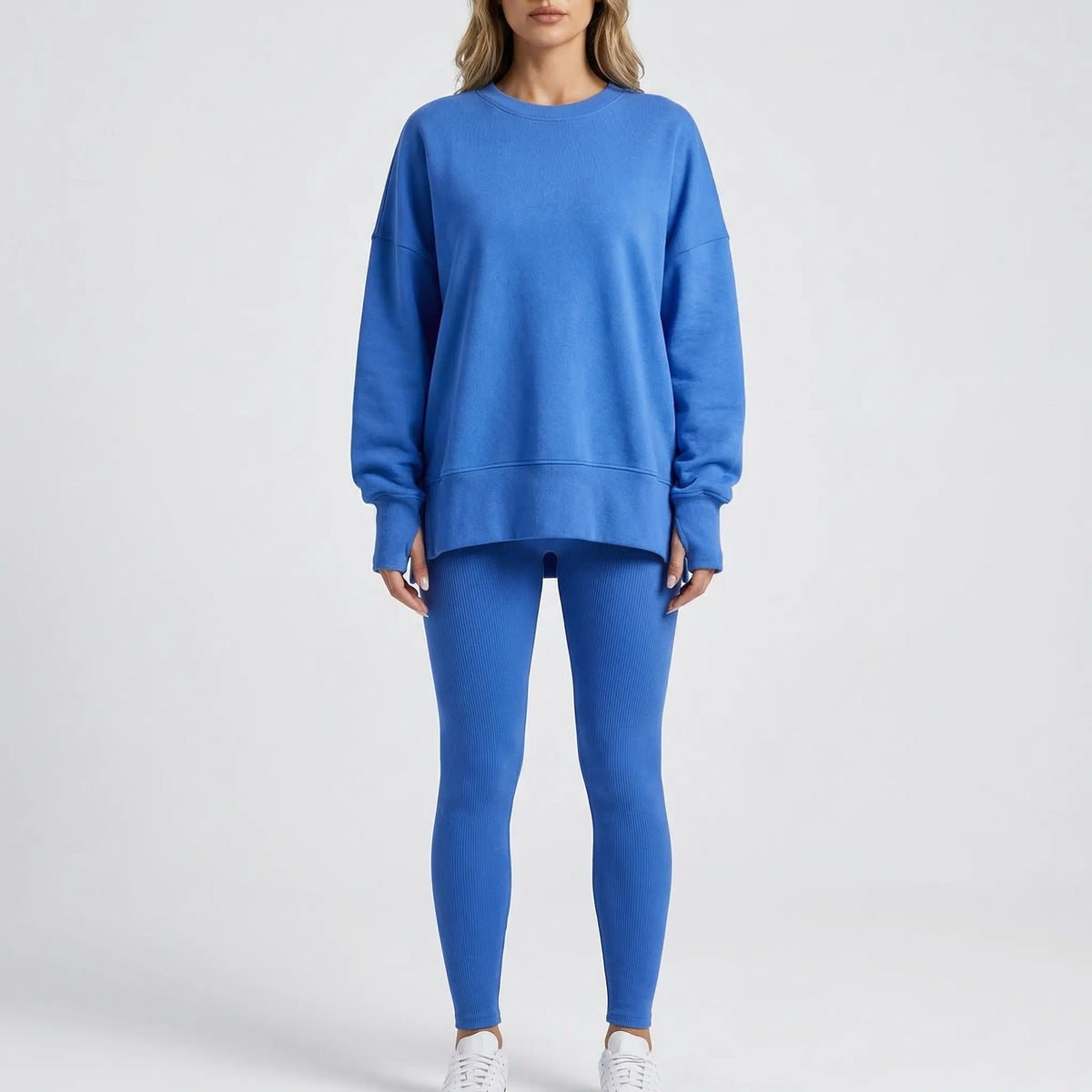 Übergroßer Sweatshirt mit schlanker gerippter Hose Loungewear-Set