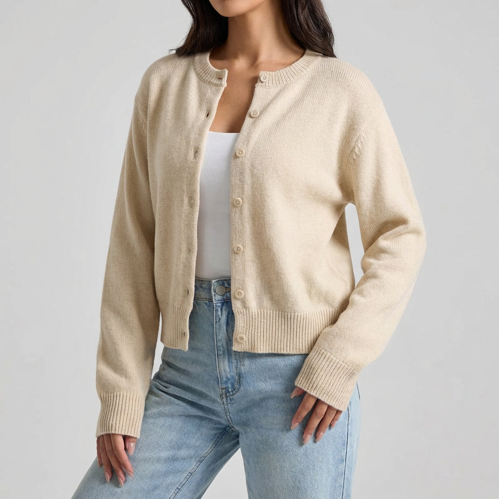 Kurzpullover Rundhals mit langen Ärmeln, lockere Passform