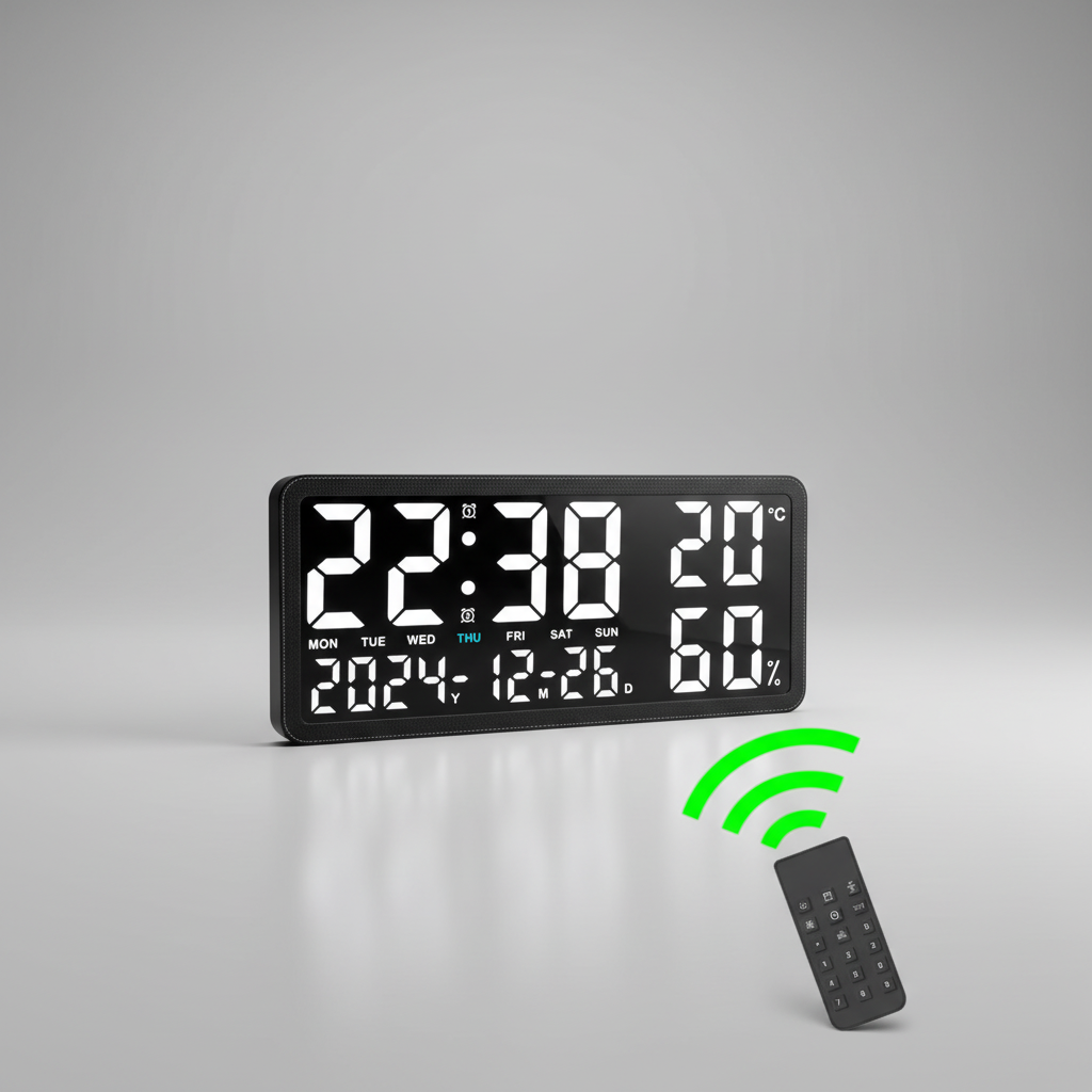 Digitale LED-Wanduhr mit Temperaturanzeige und Umgebungsbeleuchtung
