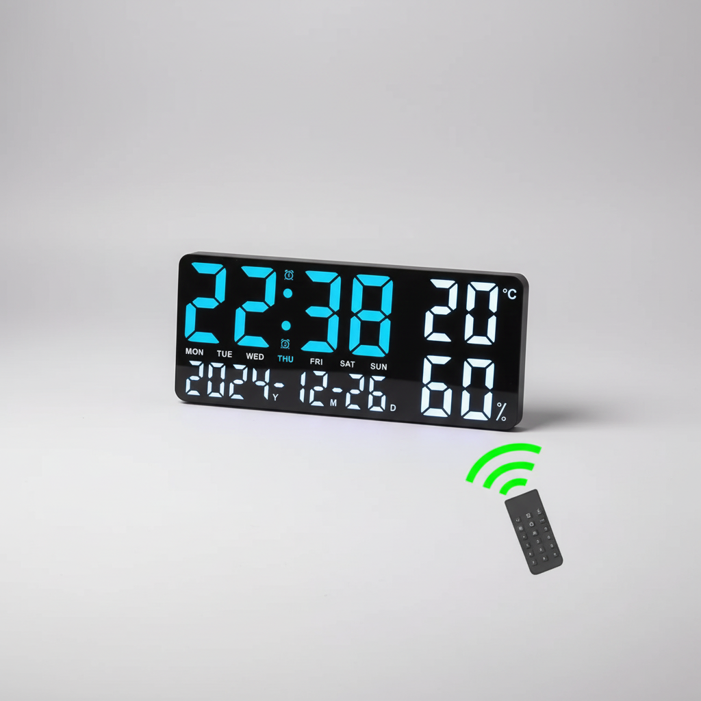 Digitale LED-Wanduhr mit Temperaturanzeige und Umgebungsbeleuchtung