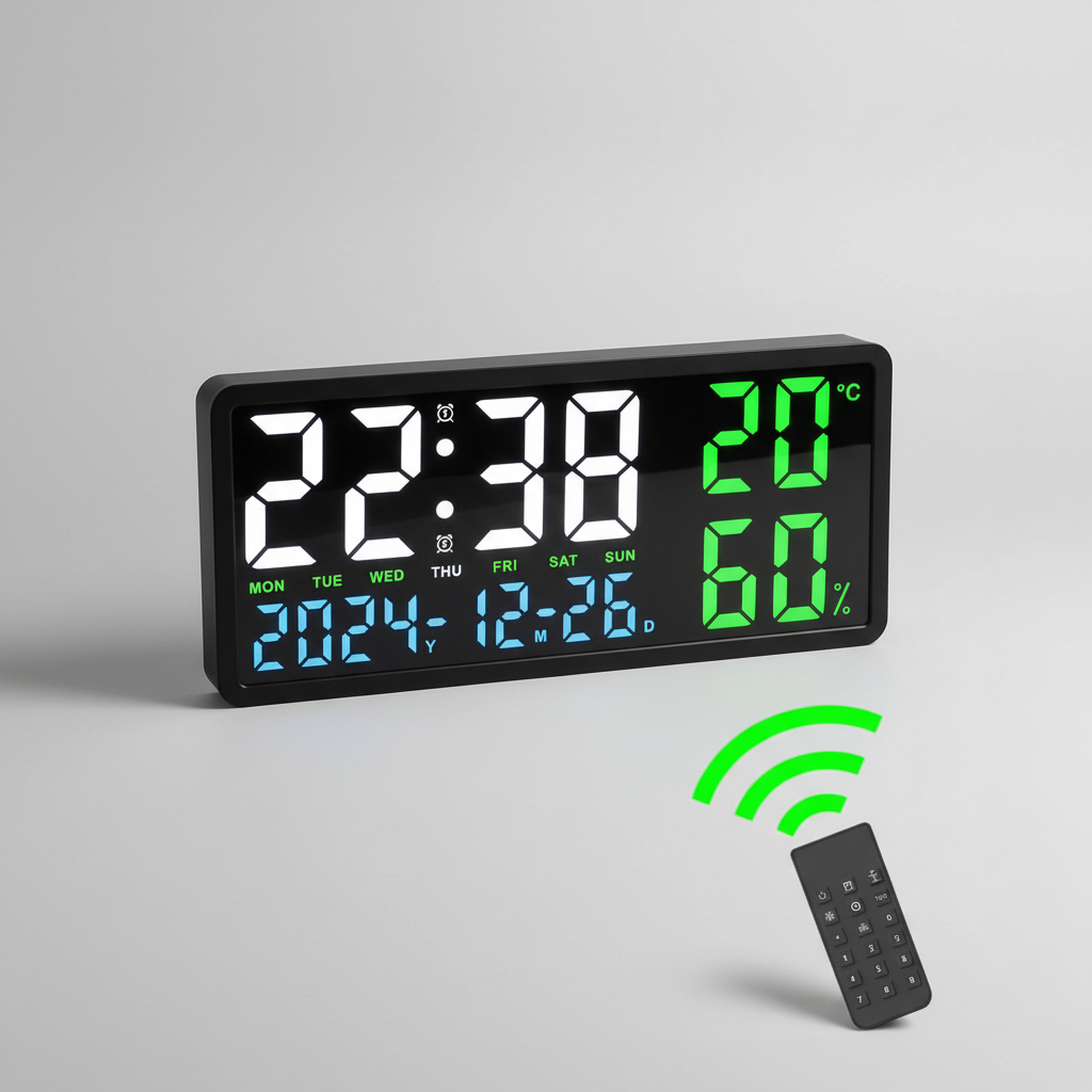 Digitale LED-Wanduhr mit Temperaturanzeige und Umgebungsbeleuchtung