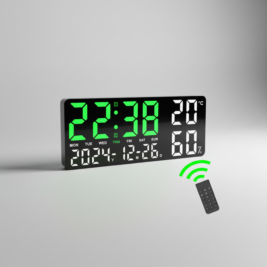 Digitale LED-Wanduhr mit Temperaturanzeige und Umgebungsbeleuchtung