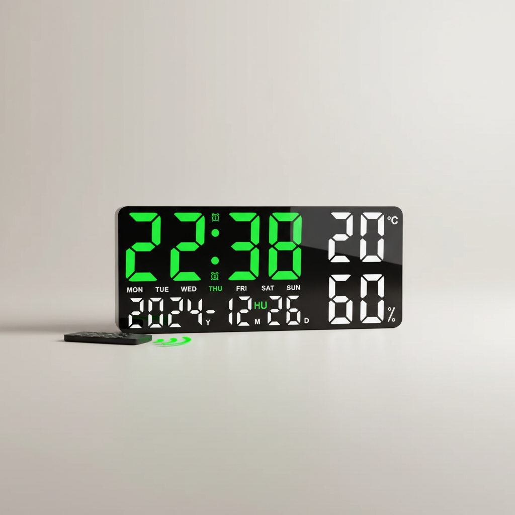 Digitale LED-Wanduhr mit Temperaturanzeige und Umgebungsbeleuchtung