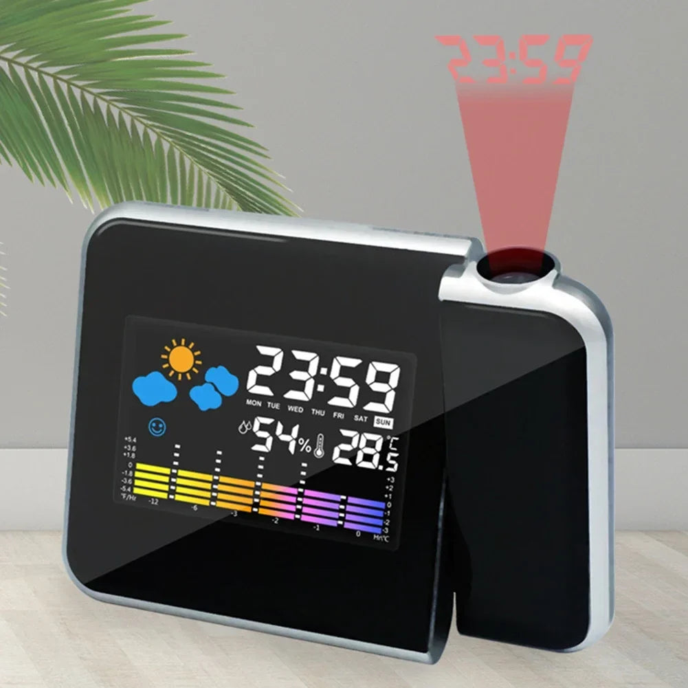 LED-Projektionswecker mit drehbarem Kopf und Farbdisplay