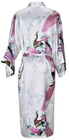 Kurzer Blüten-Kimono-Bademantel knielang mit Glanzfinish und breiten Ärmeln