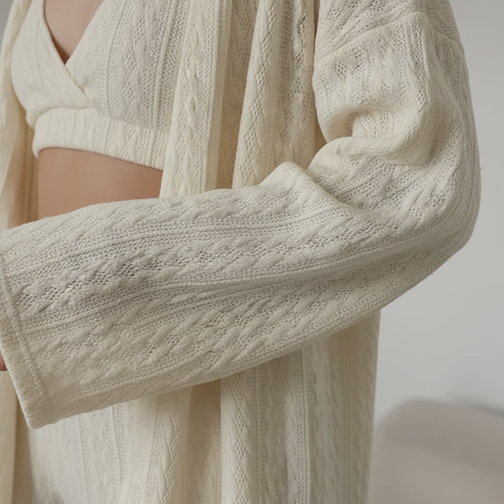 Dreiteiliges Schlafanzug-Set mit V-Ausschnitt, langärmeliger Robe und Shorts