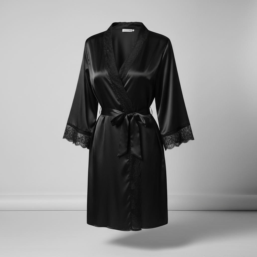 Kimono-Morgenmantel kurz mit Spitzenkante elegantes atmungsaktives Design
