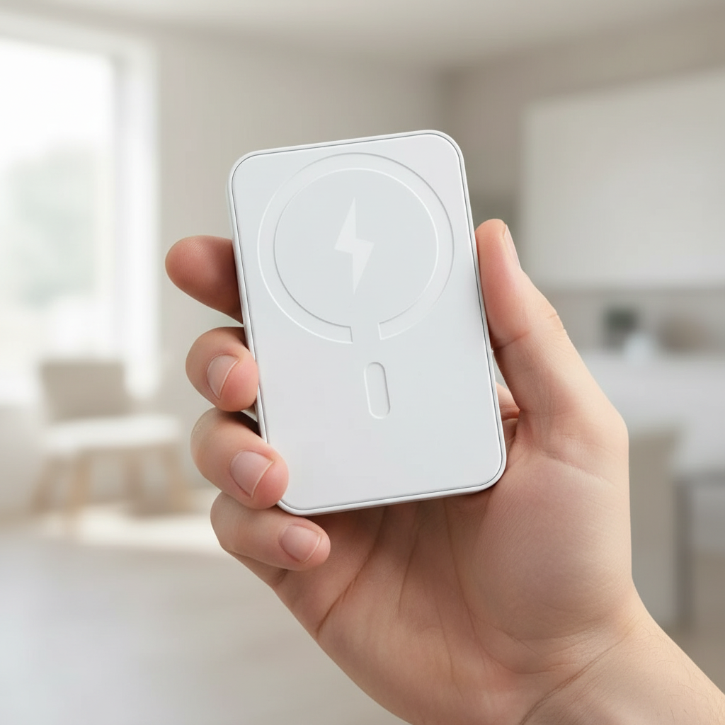 Magnetische Powerbank mit kabelloses Schnellladen und USB-C Lightning