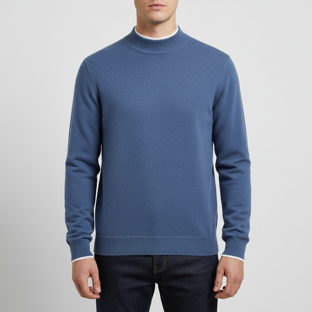 Herren-Wollpullover mit Rollkragen & Flachstrickkonstruktion