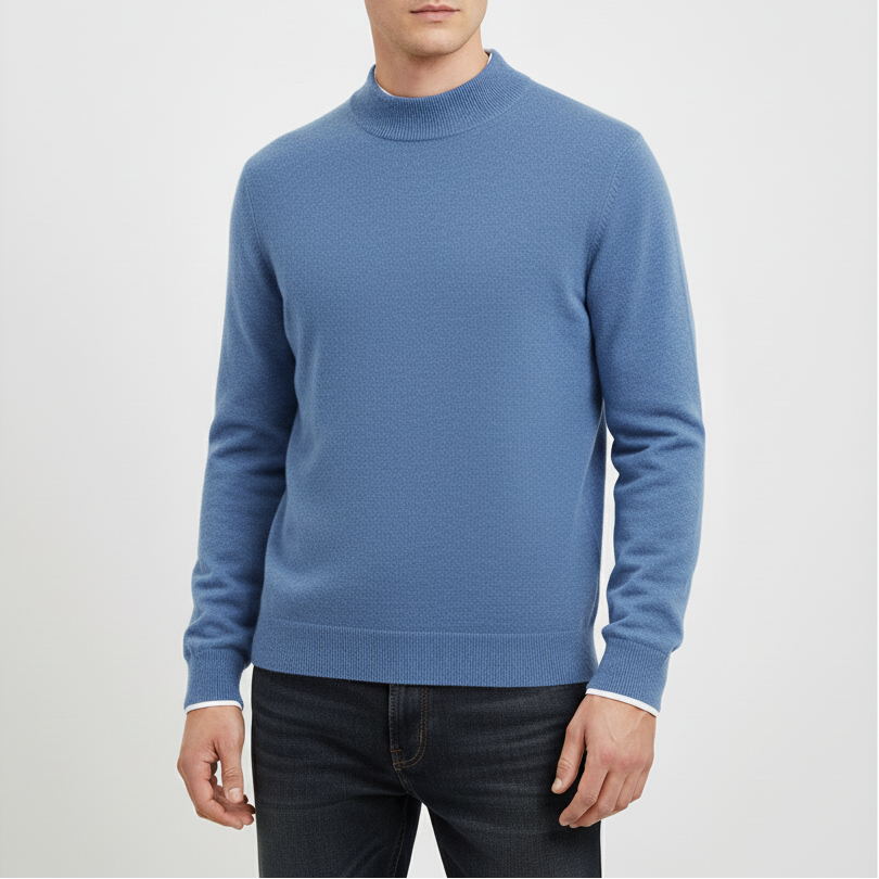Herren-Wollpullover mit Rollkragen & Flachstrickkonstruktion