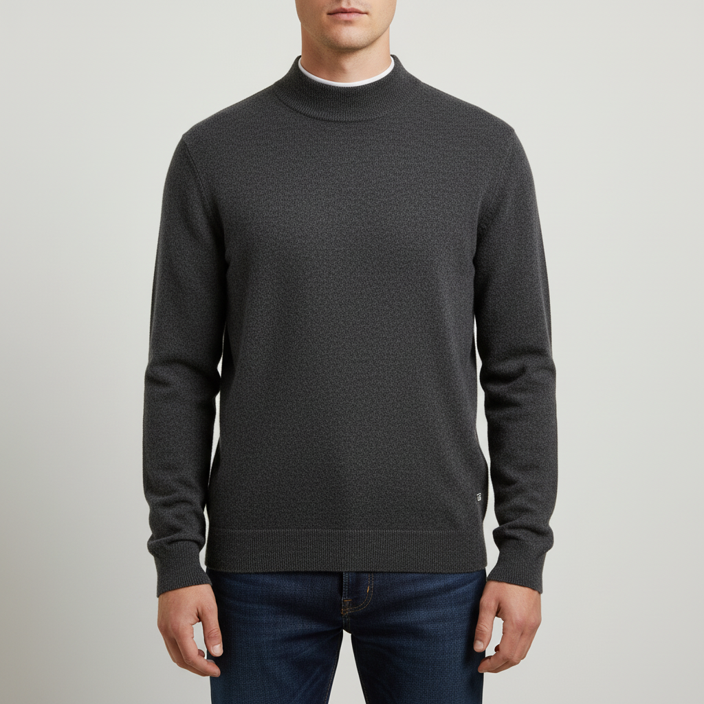 Herren-Wollpullover mit Rollkragen & Flachstrickkonstruktion