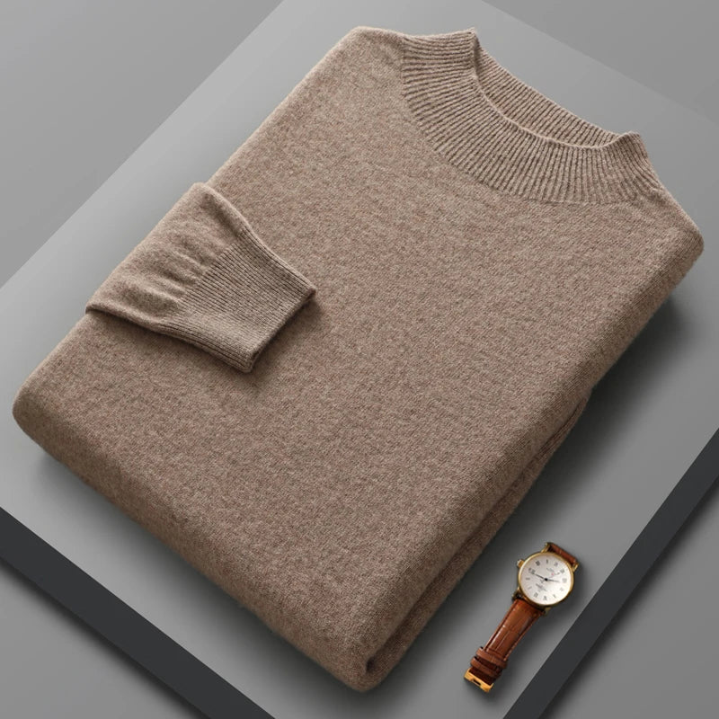 Herren-Wollpullover mit Rollkragen & Flachstrickkonstruktion