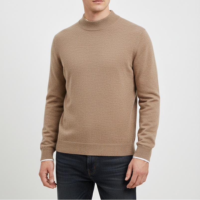 Herren-Wollpullover mit Rollkragen & Flachstrickkonstruktion